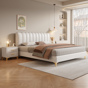 欧梵森 轻奢纳帕真皮床双人主卧1.8米婚床大床软包床储物皮艺床现代简约双人床