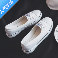 SUNTEK2022年小白帆布女鞋春夏季新款百搭薄款夏款浅口一脚蹬懒人布鞋子