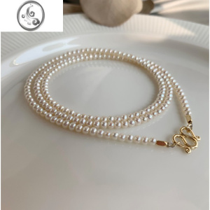 JiMi精品法式珍珠长款项链小米珠镀14K金链毛衣链优雅choker可调节链 标准款-65厘米