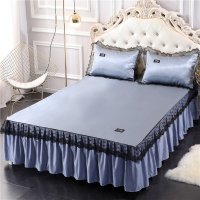 美帮汇床裙夏季冰丝凉席三件套单件夏天带蕾丝花边床罩款夏凉防尘围裙尘 雅韵浅灰 150cmx200cm