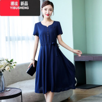 YIBUSHENG2024新款高端绸连衣裙女中长款40岁50人造棉中年气质妈妈装