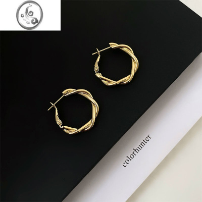 JiMi简约金属风麻花耳环女2023年新款潮复古时尚耳圈小众设计高级耳饰