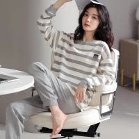 2025新款啄木鸟睡衣女春秋季纯棉长袖休闲条纹可外穿家居服套装