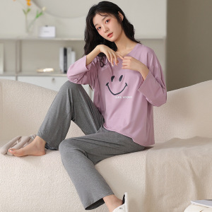 睡衣女秋冬款带胸垫仿凸点青少年长袖休闲加大码家居服可外穿套装