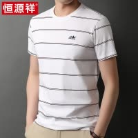 恒源祥短袖t恤男士夏季纯棉新款条纹半袖宽松上衣潮流圆领体桖衫