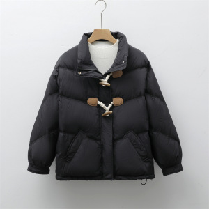 新款短款宽松灯芯绒面包服外套立领牛角扣羽绒服女_55