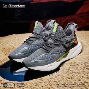 La Chessiers男鞋2025春季新款轻便男士鞋子运动休闲鞋软底减震网面情侣大码跑步鞋 灰色 42码
