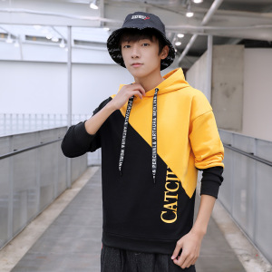 休闲连帽卫衣男秋季宽松套头男士卫衣时尚百搭长袖拼侣卫衣男