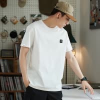 [1.5折价30元]唐狮夏季新款短袖T恤男圆领半袖纯色宽松潮流衣服纯棉打底衫白色
