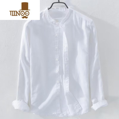 YANXU男士亚麻长袖衬衫麻布纯色日系休闲宽松棉麻料衬衣男夏季外穿寸衫