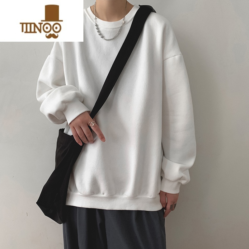 YANXU灰色圆领卫衣男潮牌纯色百搭上衣百搭休闲宽松日系无帽外套