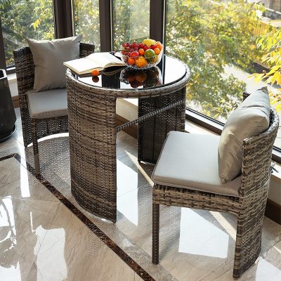 阳台小桌椅藤椅三件套户外休闲创意茶几组合室外露台庭院收纳桌椅
