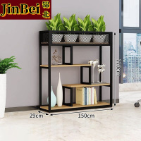 锦北铁艺置物架绿植花架隔断收纳架书架办公室餐厅装饰架 三层长150cm
