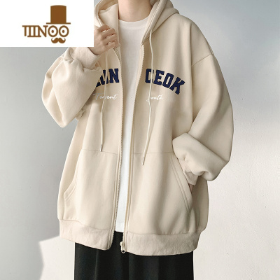 YANXU拉链外套男美式潮牌冬季加绒青少年帅气休闲宽松连帽卫衣