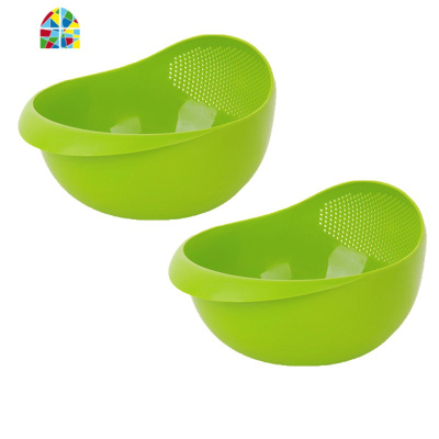 加厚圆形水果篮大小号洗菜篮子厨房沥水迷你塑料筛子淘米器盆 FENGHOU 小号(蓝色)2个装