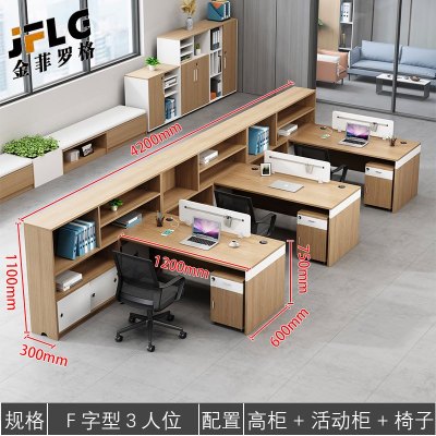苏宁 金菲罗格 简约现代职员财务工位员工办公桌 1.5米F型三人位+柜+椅