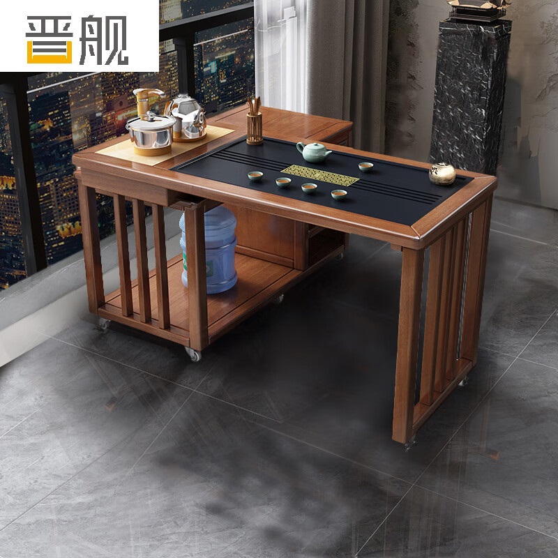 晋舰新中式旋转茶桌阳台移动功夫茶台一体泡茶桌椅组合1.2m单桌