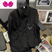 七斓夏季薄款痞帅衬衫男长袖港风日系潮牌ins小众设计感百搭潮流外套