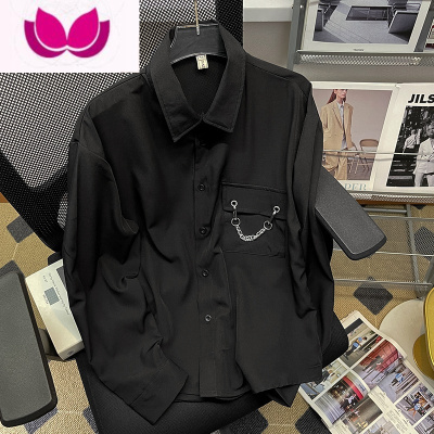 七斓夏季薄款痞帅衬衫男长袖港风日系潮牌ins小众设计感百搭潮流外套