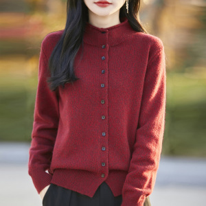 加厚花纱立领针织开衫女士彩点纱一线成衣叠穿亲肤绒毛衣外套新款