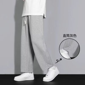 直筒加绒长裤男士秋冬季纯色简优仿棉宽松垂感运动休闲裤