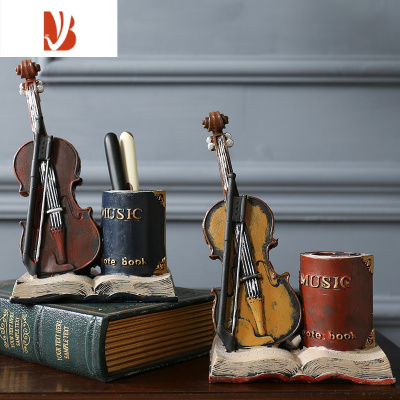 三维工匠美式复古小提琴创意书桌面个性笔筒摆件书房办公室装饰品实用礼物一对更划算