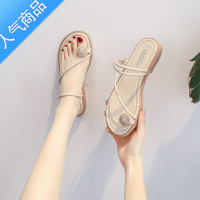 SUNTEK2023年夏季新款百搭仙女风小清新夹趾凉鞋绝美软底罗马舒适平底鞋