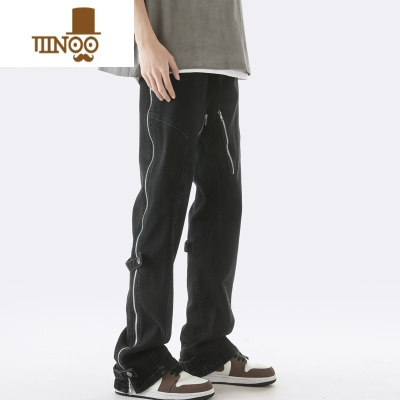 YANXUvibe美式微喇牛仔裤男款欧美hiphop高街痞帅拉链裤子潮牌长裤