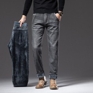 秋冬款高端牛仔裤男宽松直筒弹力百搭保暖加绒大码新款休闲爸爸裤