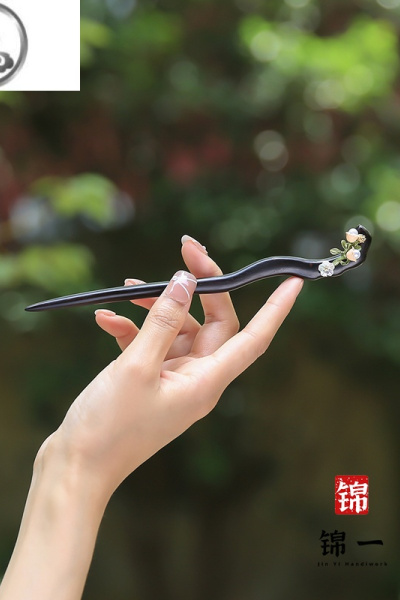 JiMi「锦一」原创檀木发簪女簪子古风花朵简约现代新中式旗袍汉服发饰