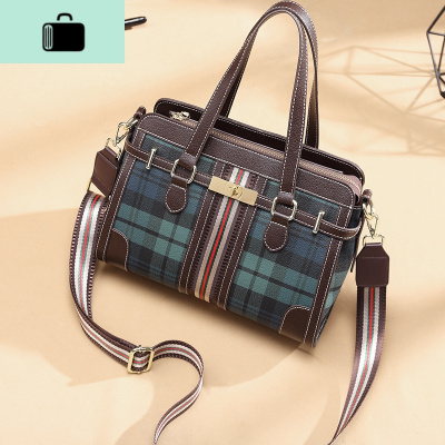 港风铂金包2020新款潮百搭斜挎包大气大容量格子女包手提包单肩包NEW LAKE 绿色配两条斜挎带