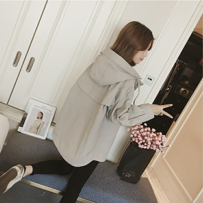 FISHBASKET2020秋装新款韩版抽绳连帽短款收腰风衣女chic宽松小个子工装外套风衣女