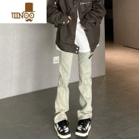 YANXU美式复古vibe裤子高街潮牌水洗黄泥染牛仔裤男修身显瘦直筒微喇裤