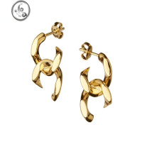 JiMi高级感 欧美潮牌ins嘻哈卡戴珊肯豆交叉链条镀金色耳环耳钉防过敏