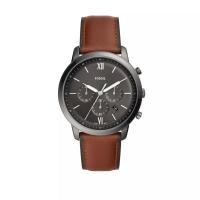 Fossil/化石女表烟熏黑盘棕皮带石英机芯日历小时显示