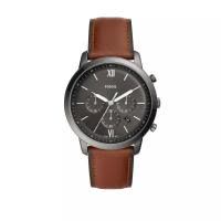 Fossil/化石女表烟熏黑盘棕皮带石英机芯日历小时显示