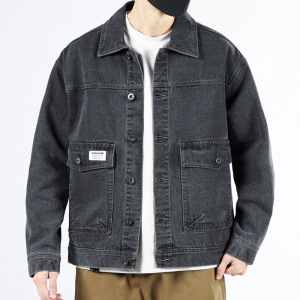 广州新塘牛仔外套男士秋季新款翻领机车宽松百搭工装男款夹克上衣