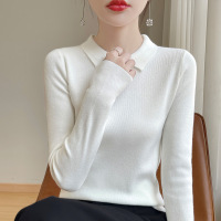 秋冬长袖针织衫女 娃娃领套头打底衫 新款翻领内搭修身毛衣女