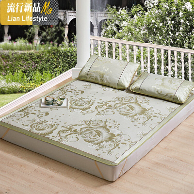 冰丝凉席三件套 夏季折叠双人席子空调席夏天凉席1.2米1.5m1.8m床 三维工匠凉席/凉枕