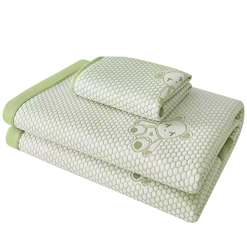 洁丽雅凉席三件套150*200cm凉豆豆冰丝席夏凉空调软席单席可水洗灰色暴力熊夏凉席