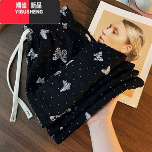 YIBUSHENG蝴蝶花大码破洞阔腿裤女季新款高腰显瘦遮腿型胖mm300斤休闲裤