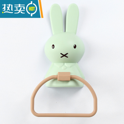 敬平儿童毛巾架免打孔卫生间浴室创意卡通可爱兔子宝宝洗脸挂钩挂架杆 绿色[1个装]浴室置物架