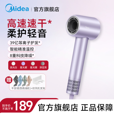 美的(Midea)高速吹风机 39亿等离子护发 家用吹风筒 杀菌除头螨电吹风 节日/生日礼物 FG208星光紫