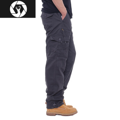 HongZun工装裤男潮牌休闲裤束脚裤松紧腰长裤多口袋宽松高腰裤大码装工装制服