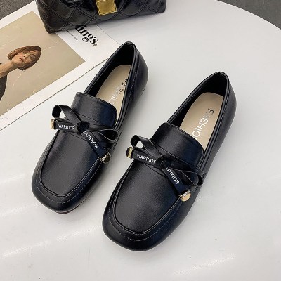 娜瑟微小皮鞋女气质职业2021春新款百搭懒人一脚蹬小香风平底蝴蝶结单鞋