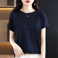 夏薄新款亮丝针织短袖T恤衫女宽松短款上衣体恤洋气百搭简约短袖