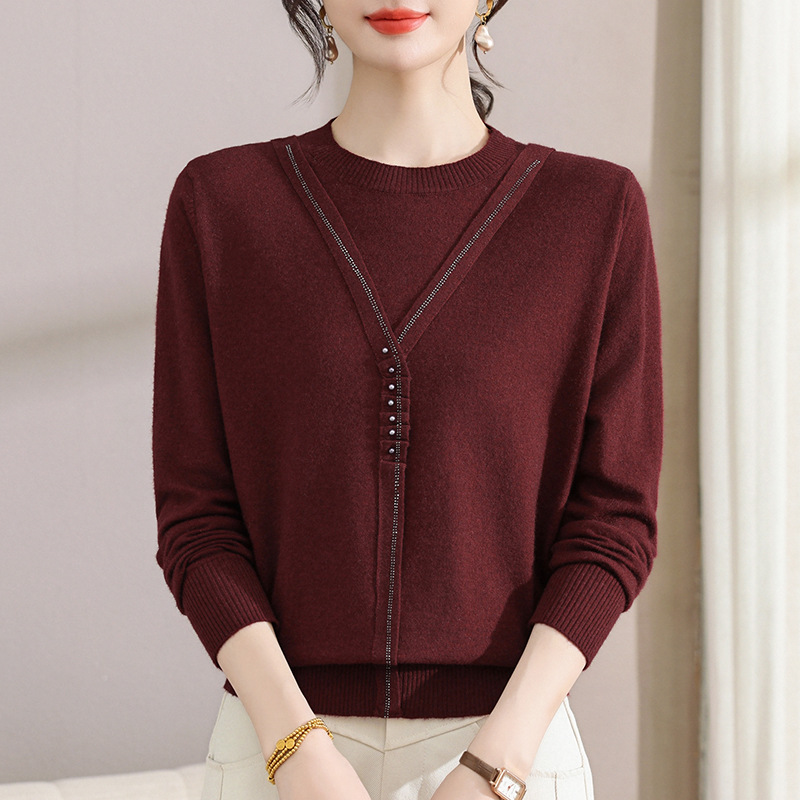 2026年新款妈妈装针织小衫洋气春秋衣服毛线衫40-60岁烫钻上衣