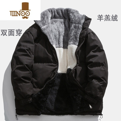 YANXU双面穿羔绒棉服外套男潮牌ins冬季棉袄加绒加厚立领情侣装棉衣