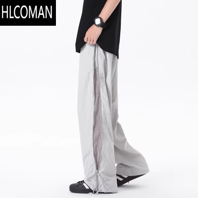 HLCOMAN设计感网格透气休闲裤男夏季潮牌户外伞兵裤子美式高街速干直筒裤