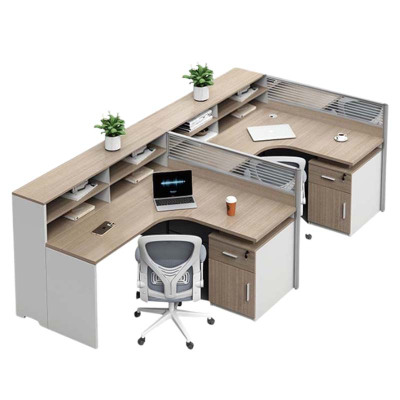 汉诺鑫威职员办公桌员工位转角l型卡座简约现代电脑桌办公室桌椅组合F型2人位+固定柜+椅子